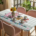 thumbnail image 3 of Happy Easter Table Cloths for 4 Foot Rectangle Tables, Watercolor Gnomes Rabbits Eggs Love Green Plaid Patio Waterproof Elastic Fitted Tablecloths, Washable Rectangular Table Cover for Camping, 3 of 8