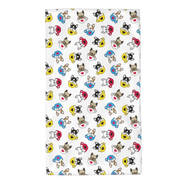 Fotbe French Bulldog With Coffee Cup Toalla Premium con Patrón, Toalla de Microfibra de Secado Rápido, Ligera y Altamente Absorbente (27.5x16in), Ideal para Uso Diario