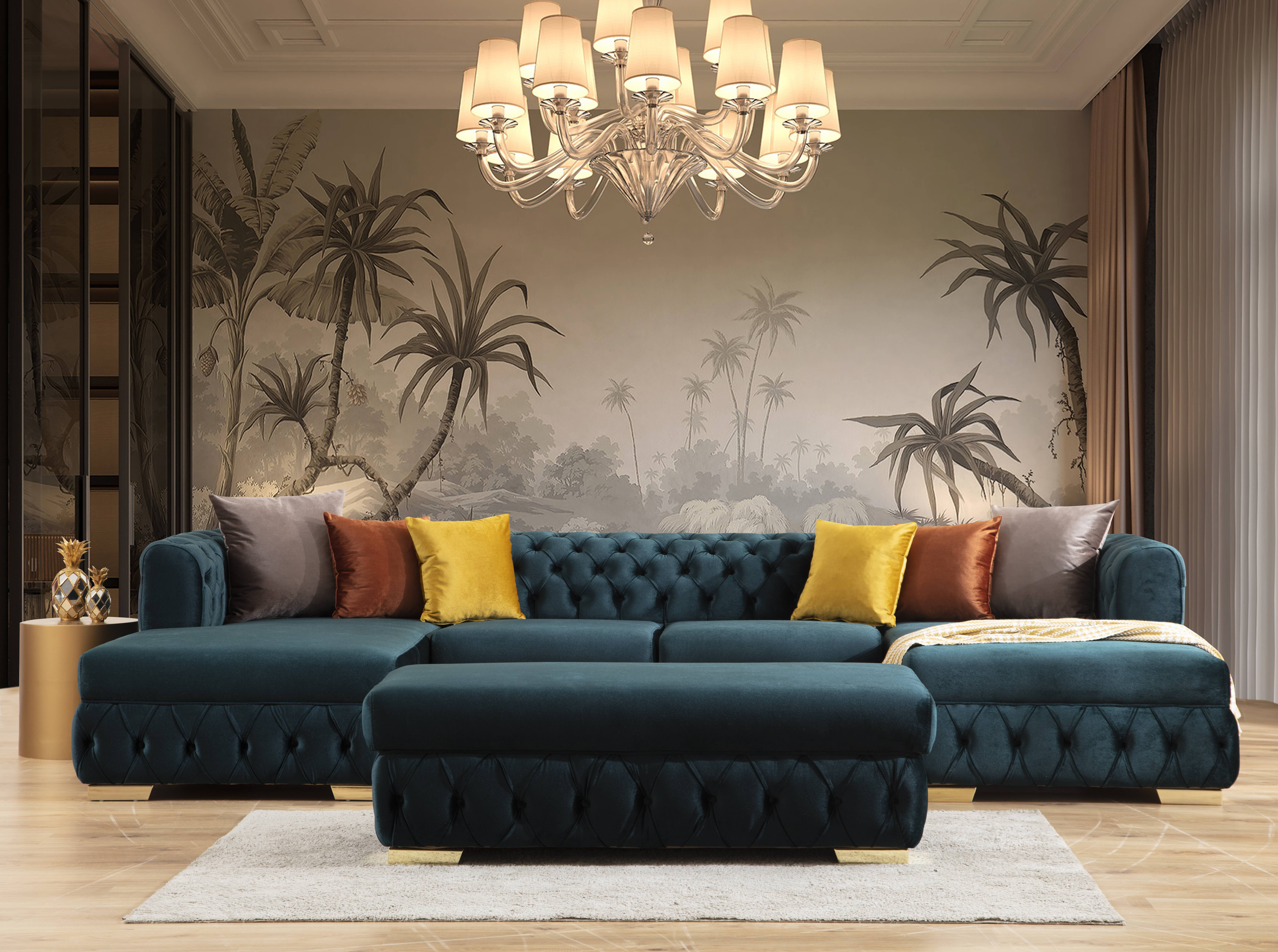 Paris Green Sectional Green Velvet Double Chaise U shaped sectional