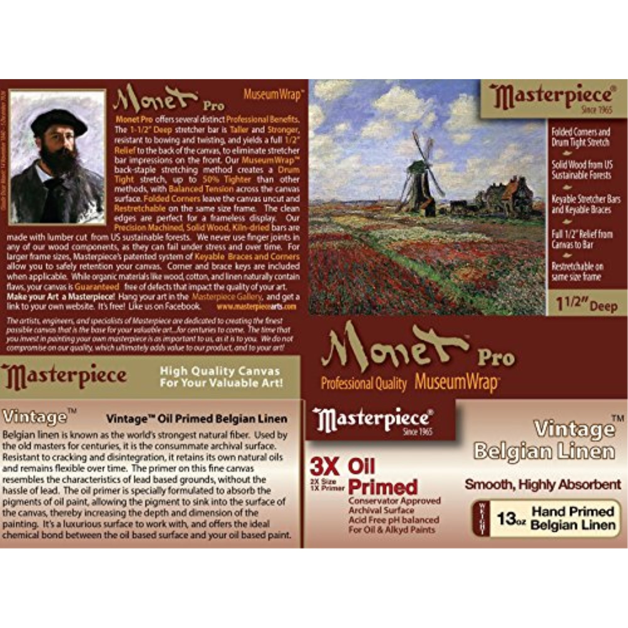 Masterpiece Monet Pro Linen Canvas - 20" x 24", Oil Primed