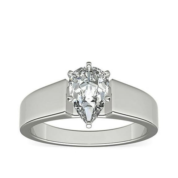 1.00 Carat Latest Design Solitaire Pear Shaped Natural Diamond Ring for Engagement Solid 14K White Gold Size 7