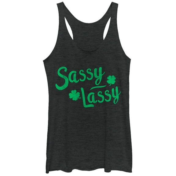 Women's Lost Gods St. Patrick's Day Sassy Lassy Clover Racerback Tank Top Black Heather Medium