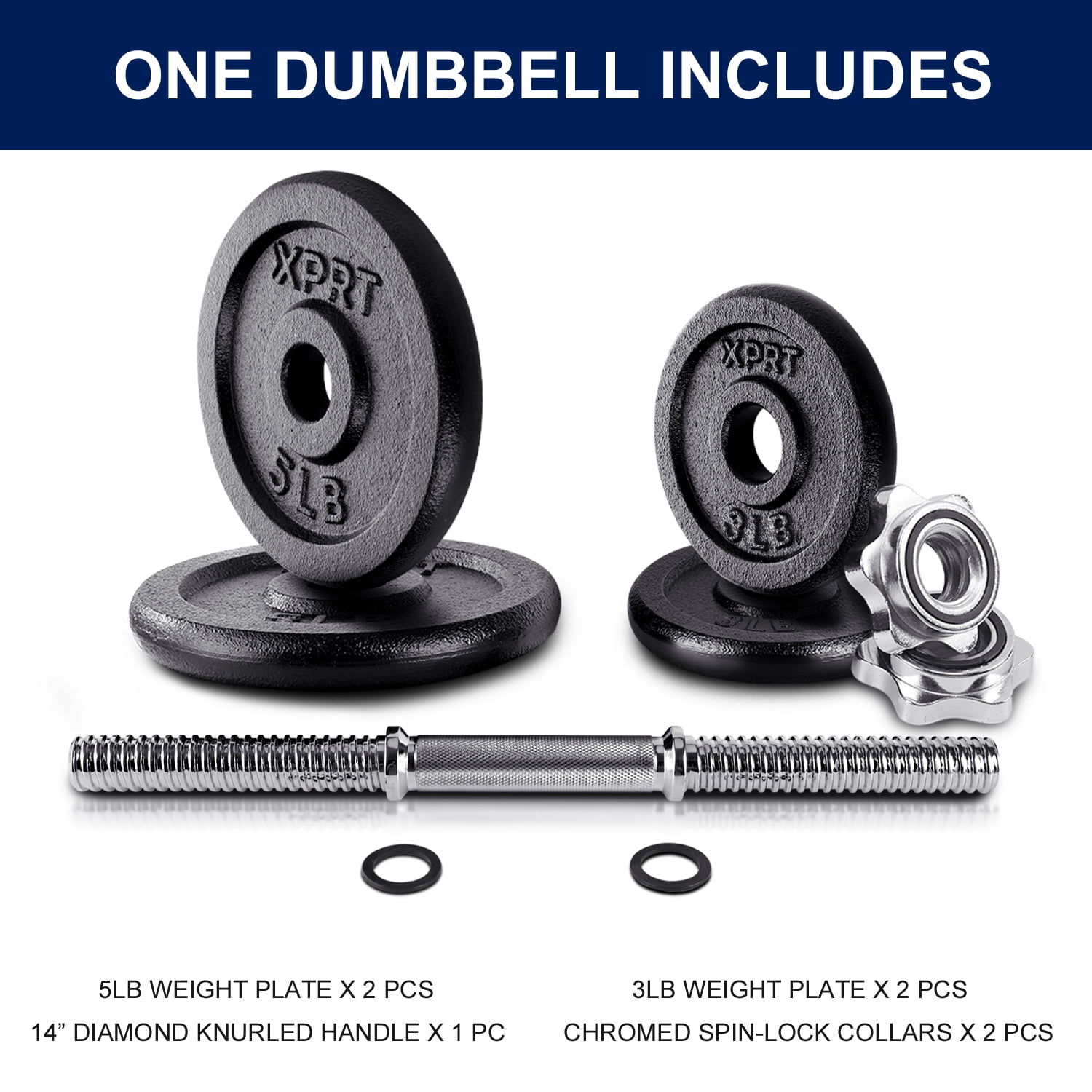 XPRT Fitness Cast Iron Adjustable Dumbbell, Black, 40lb Pair