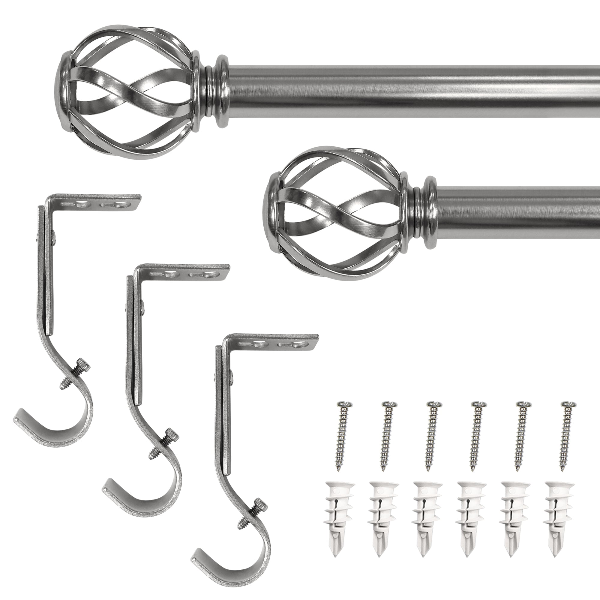 1" Swirl Cage Finial Set Brushed Nickel 50"-144"
