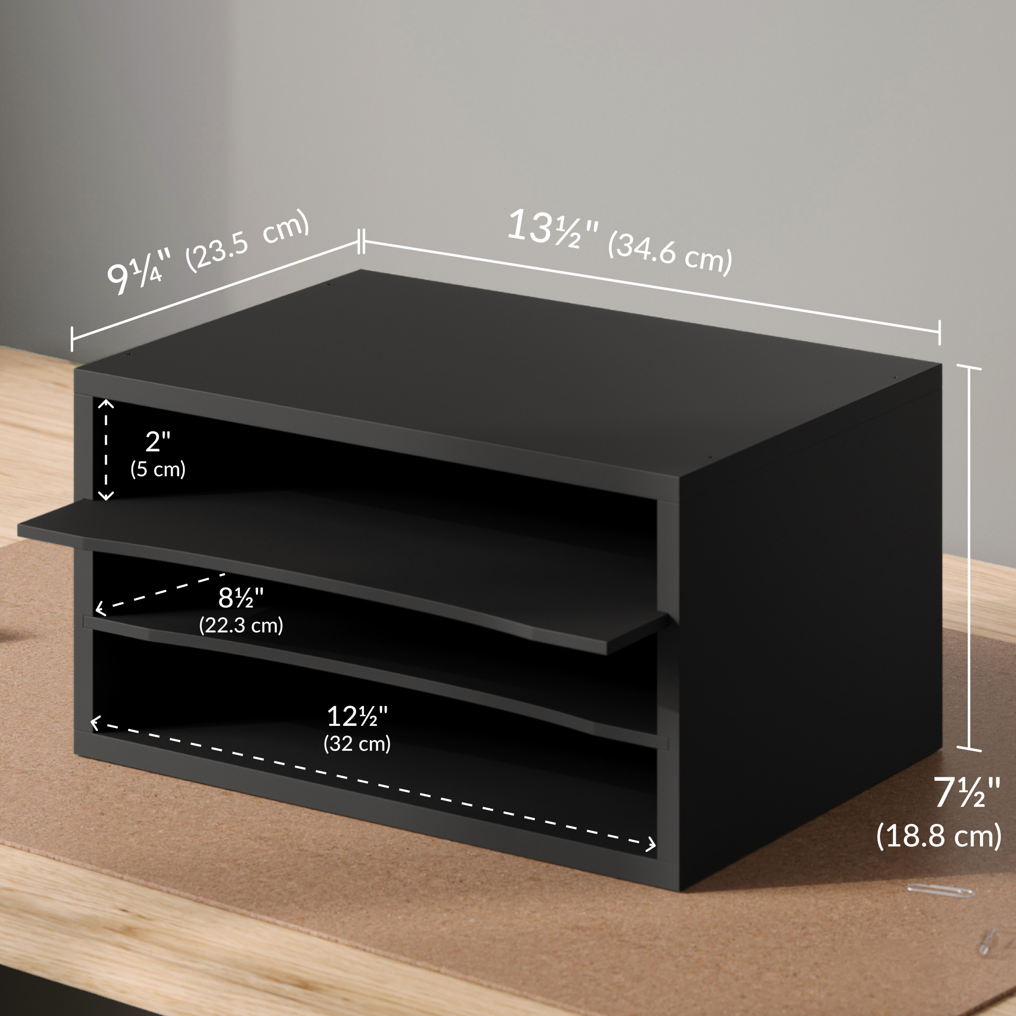 Ballucci 3-Tier Adjustable Desk Organizer Paper Sorter, Office Document Letter Tray, Black
