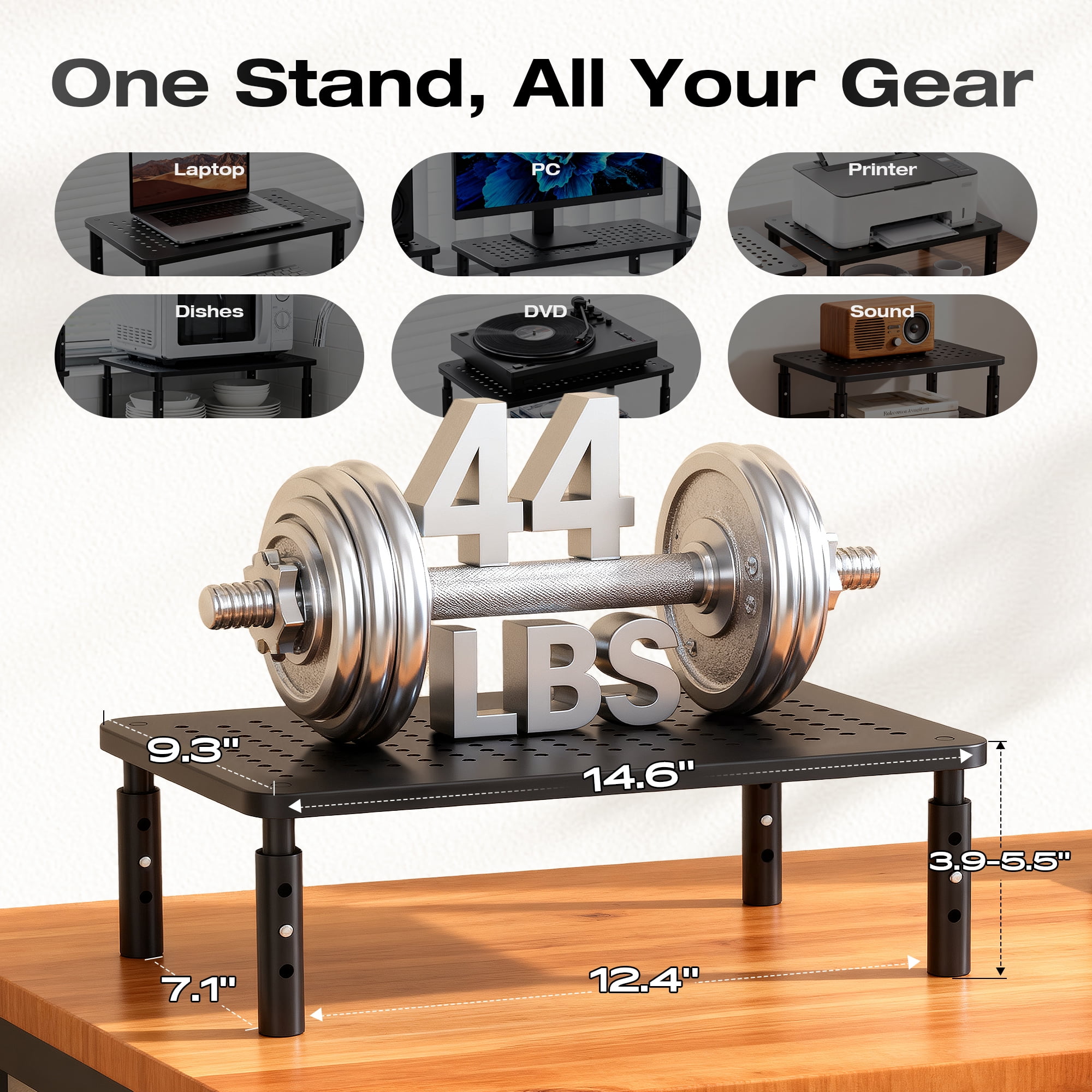 Canyora Computer Monitor Stand Riser for Desk, 3 Height Adjustable PC Laptop TV Desktop Monitor Stand Shelf, Metal Short Printer Table, Stand Riser for Desk, Office Desk Organizers and Accessories, 2