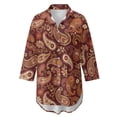 thumbnail image 7 of Renewold Swimsuit Coverup for Women Beach Cover Up Button Down Shirt Long Sleeve Soft Comfy Resort Wear for Vacation Seaside Beach Tops, Vintage Paisley Floral Print Brown, 3XL, 7 of 7