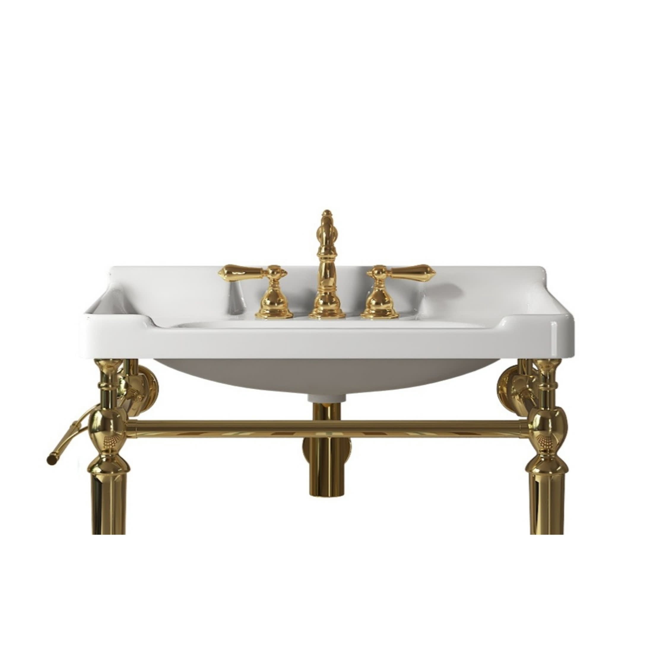 Noble House Vici 28" Bathroom Ceramic Basin Sink, 3 Faucet Holes with Wide Countertop Deck Toiletries Storage, White
