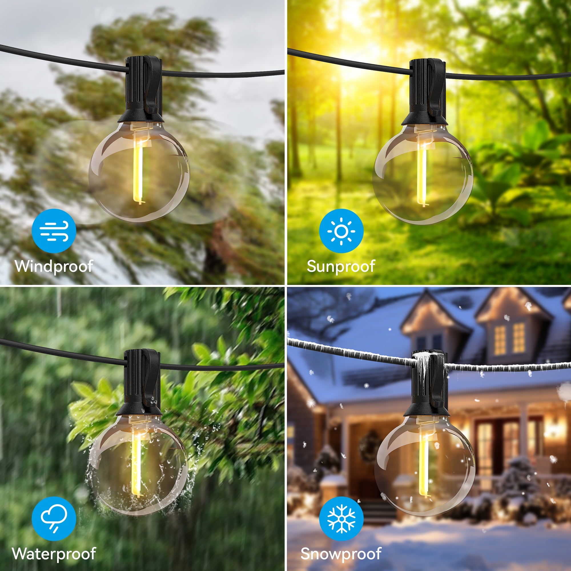 DAYBETTER 130ft Outdoor String Lights, G40 with 60 Vintage Bulbs, Waterproof Connectable Hanging Lights for Backyard, Party