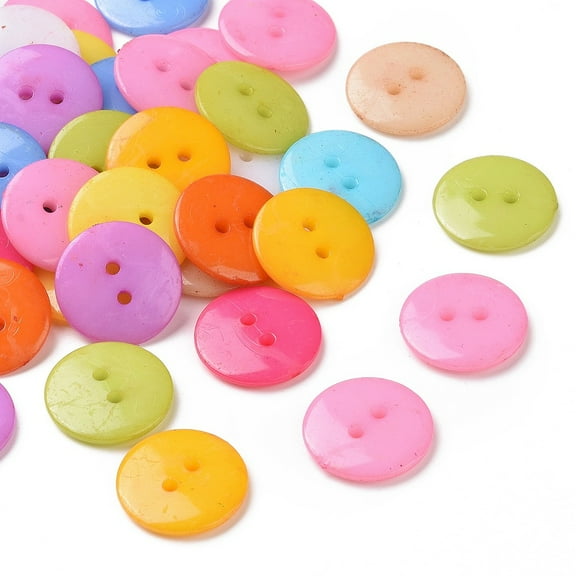 400pc Acrylic Sewing Buttons Plastic Buttons for Costume Design 2-Hole Dyed Flat Round Mixed Color 17x2mm Hole: 1mm