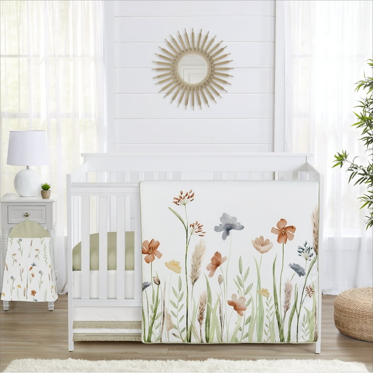Watercolor Floral Garden Sage Green 4 Piece Brushed Microfiber
