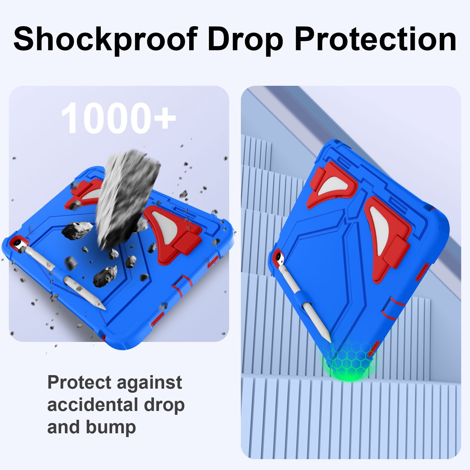 Allytechgroup Kids Case for Apple iPad A16 11" 11th Gen 2025/ iPad 10th Gen 10.9" 2022, Heavy Duty Shockproof Kickstand Cover with Shoulder Strap & Pencil Holder Kids Friendly, Blue