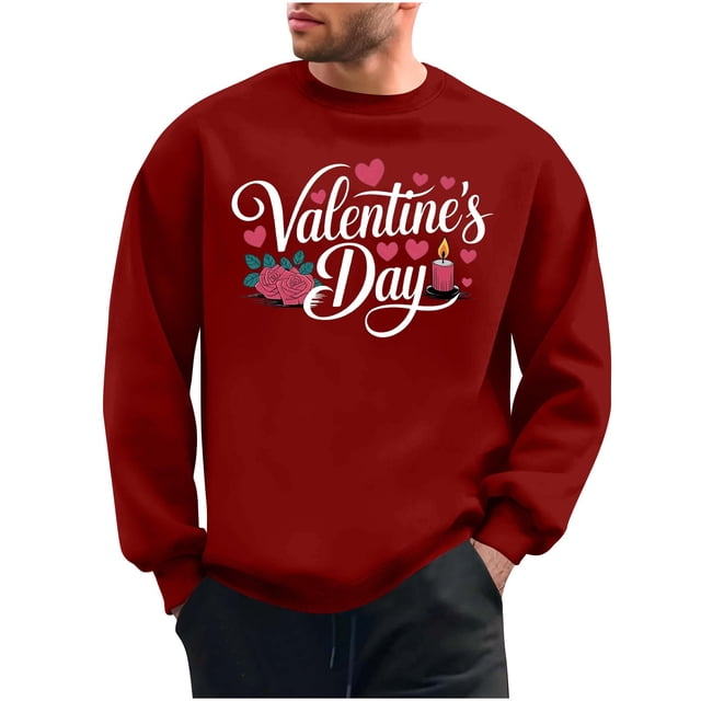 Tqyyweavej Chandails à Capuchon pour Hommes Chandails à Capuchon de Base à Manches Longues à Col Rond Imprimés de la Saint-Valentin pour Hommes, Cadeaux de Noël pour Hommes