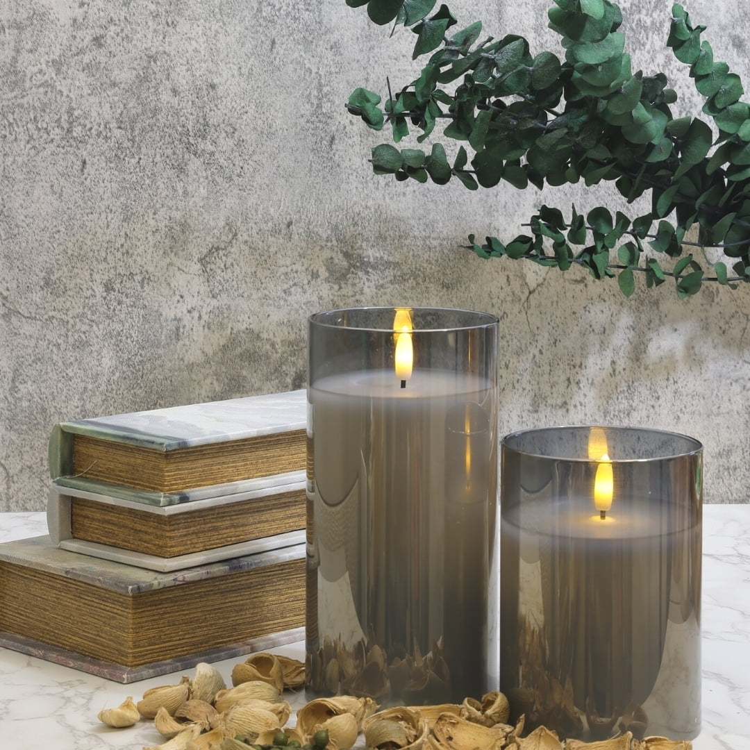 LumiPur Premium Design Series Glass Flameless LED Candle 3.5" x 7", Silver