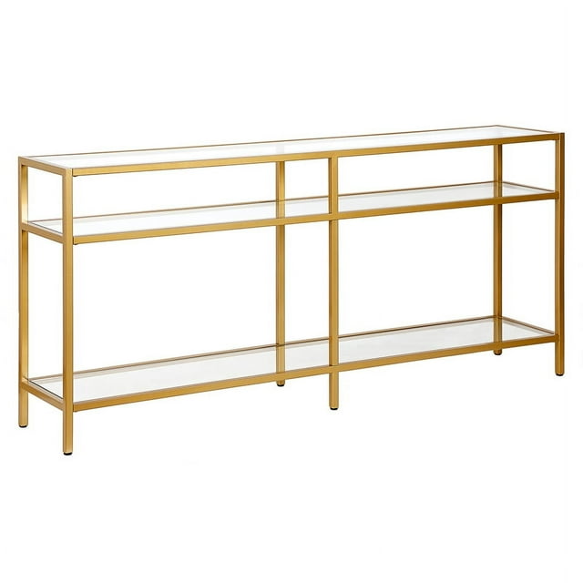 Pemberly Row Moderne 64" 3 Étagères en Métal Or et Laiton Console Table