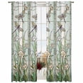 thumbnail image 2 of Dark Green Grass Semi Sheer Window Curtains 96 Inches Long, Flower Dragonfly Retro Pastoral Rustic Rod Pocket Voile Silky Chiffon Curtain Light Filtering Drapes for Living Room, 52"x96", 2 Panels, 2 of 9