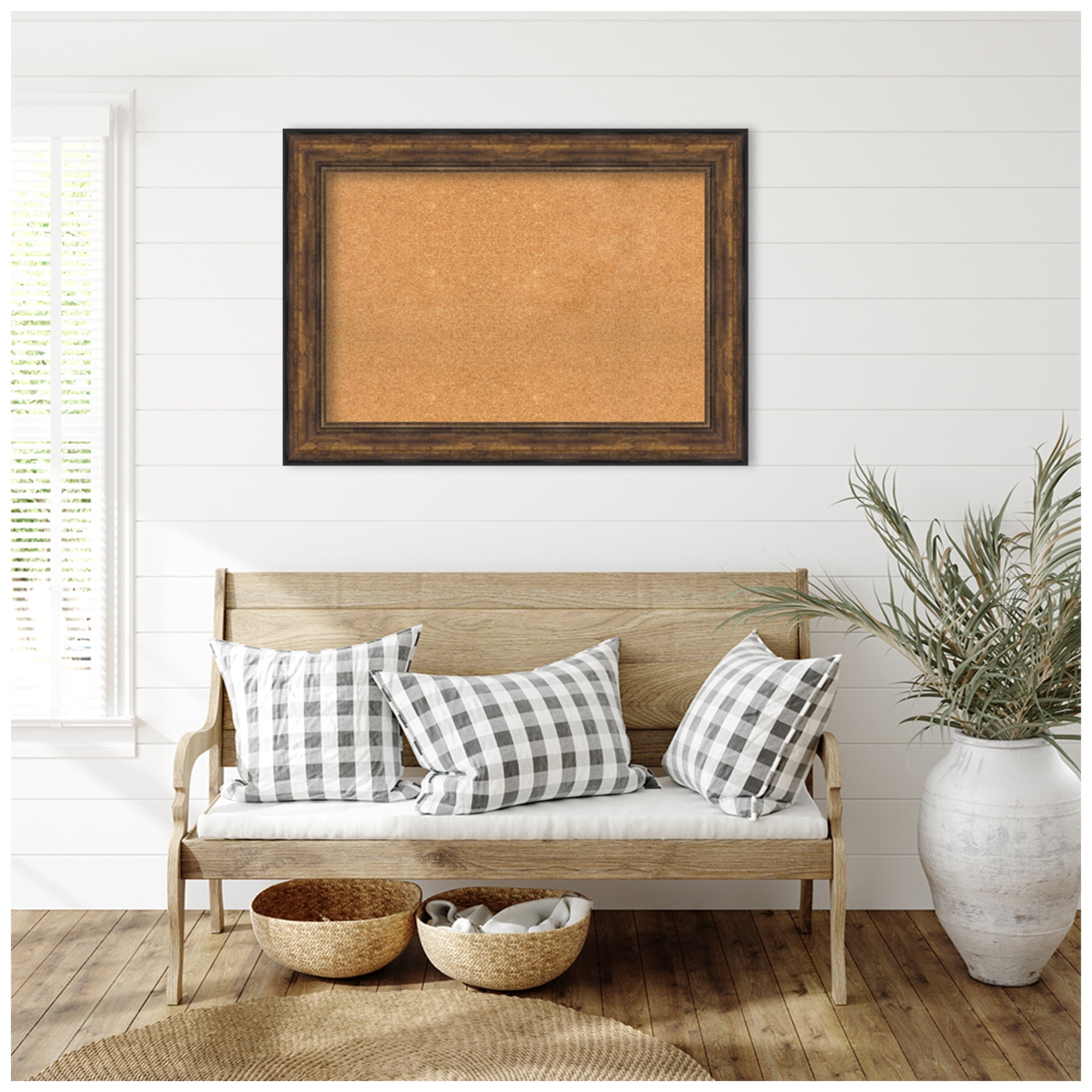 Amanti Art Natural Cork Board Framed Ballroom Bronze Bulletin Board 44 in. x 32 in.