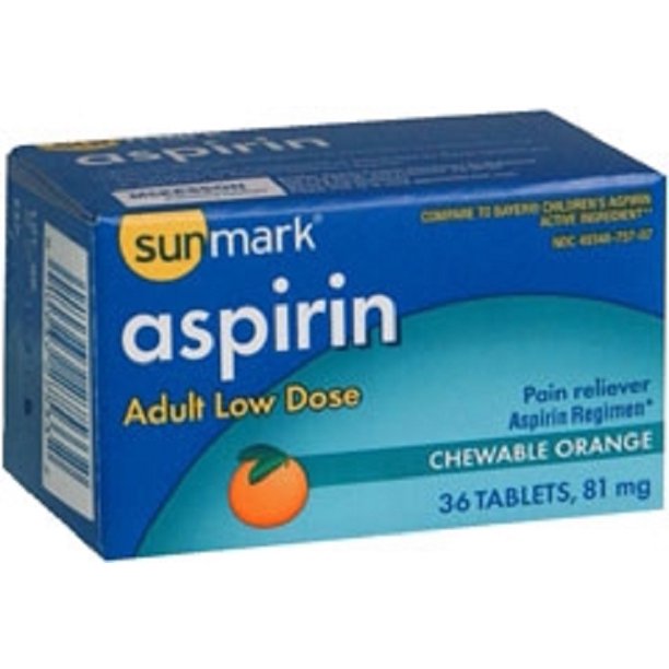 Sunmark Adult Low Dose Orange Aspirin Chewable Tablets, 81 mg, 36 Count