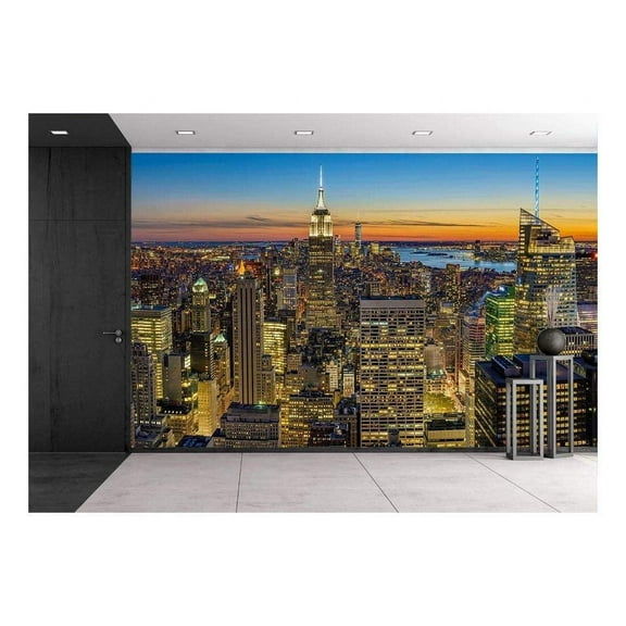 wall26 - New York City Skyline with Urban Skyscrapers at Sunset, USA - Removable Wall Mural | Self-Adhesive Large Wallpaper - 100x144 inches