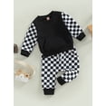 thumbnail image 3 of ZAXARRA Kid Boy Girl Shirt Pants Suit Long Sleeve Round Neck Checkerboard Tops Drawstring Jogger Pants, 3 of 8