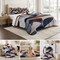 thumbnail image 6 of King Quilt Set 96''x106'', Navy Blue Burnt Orange Lightweight Summer Bedspread Coverlet Set with 2 Pillow Shams, Retro Geometric Abstract Breathable All Season Quilt Bedding for Bedroom/Guest Room, 6 of 9