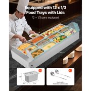 KFFKFF Commercial Electric Food Warmer, 1700W Stainless Steel Steam Table with Glass Lid, 12-Pan Countertop Buffet Bain Marie, Includes Soup and Perforated Ladles, Ideal for Catering, Restaurants