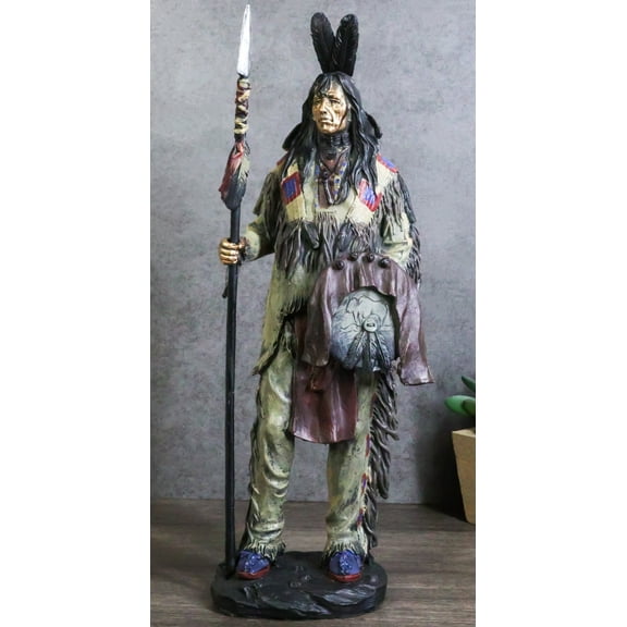 Koitsenko Indian Tribal Hunter Warrior Chief Holding Spear And Shield Figurine
