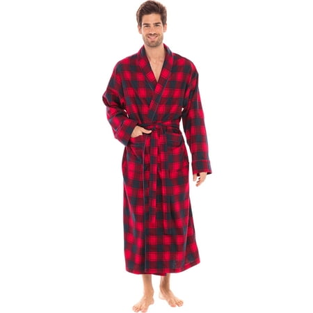 

Alexander del Rossa Mens Bathrobe Red and Navy Plaid Small