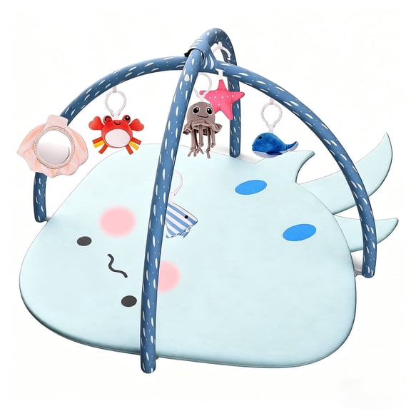 OMZER Baby Play Gym Mat for Infant & Newborn, Baby Activity Mat with 6 Detachable Hanging Toys for Sensory & Motor Skill Development, Ocean Style Playgym