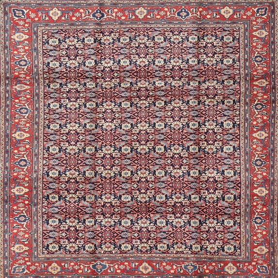Ahgly Company Indoor Square Traditional Brown Red Persian Area Rugs, 4' Square