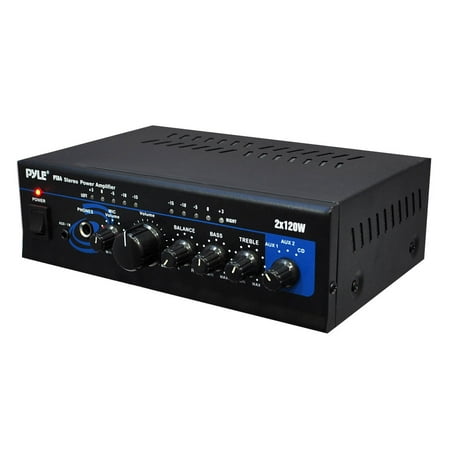 PYLE PTA4 - Mini Stereo Power Amplifier - 2 x 120 Watt with AUX, CD & Mic (Best Power Amplifier For Live Sound)