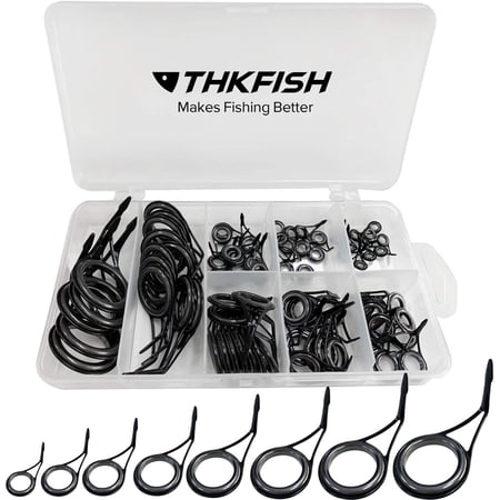 THKFISH Rod Repair Kit Rod Tip Repair Kit Ceramics Tips Stainless Steel Carbon Spinning Rod Guides Fishing Rod Repair Kit 75pcs