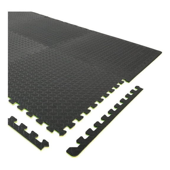 Interlocking Floor Puzzle Mat, 6 Tiles, 24 x 24 in. Each, 1/2-in. Thick Foam - Home Fitness & Gym Exercise Equipment (Black)