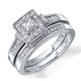 thumbnail image 2 of Divine Antique Halo Diamond Bridal Ring Set 1 Carat Princess Cut Diamond on Gold, 2 of 2