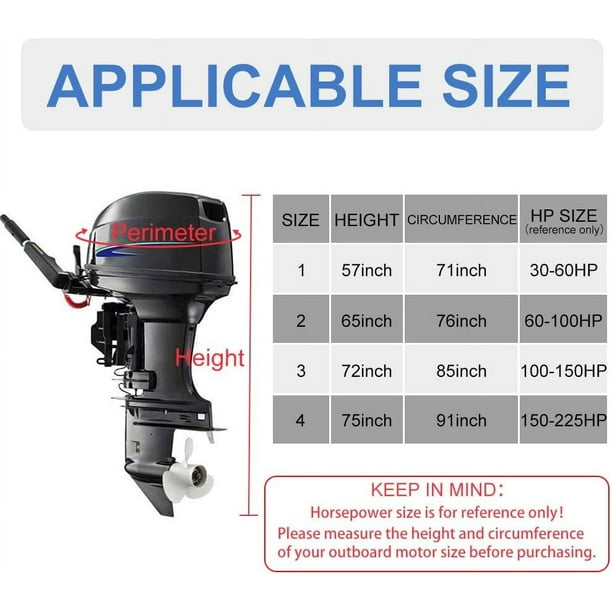 600D Waterproof Boat Motor Cover - UV-Proof With Reflective Strips (Fits 100-150HP)