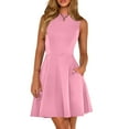 thumbnail image 2 of CIENVNSTG Short Sleeve Mini Dress for Women 2025 Fall Crewneck Knit Pleated A Line Soft Casual Short Party Dresses Pink M, 2 of 4