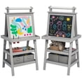 thumbnail image 2 of Qaba Easel for Kids, Double Sided Kids Art Easel with Paper Roll, Magnetic Whiteboard, Chalkboard & Storage, Ages 3-6 Years, Gray, 2 of 9