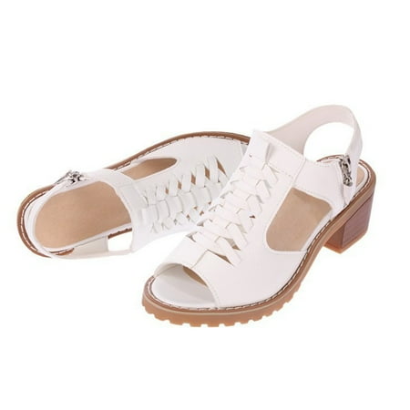 

EQWLJWE Sandals Women 2022 Cutout Open Toe Sadals Woven Crossover Braided Low Heels Fashion Sandals Side Zipper Ankle Shoes