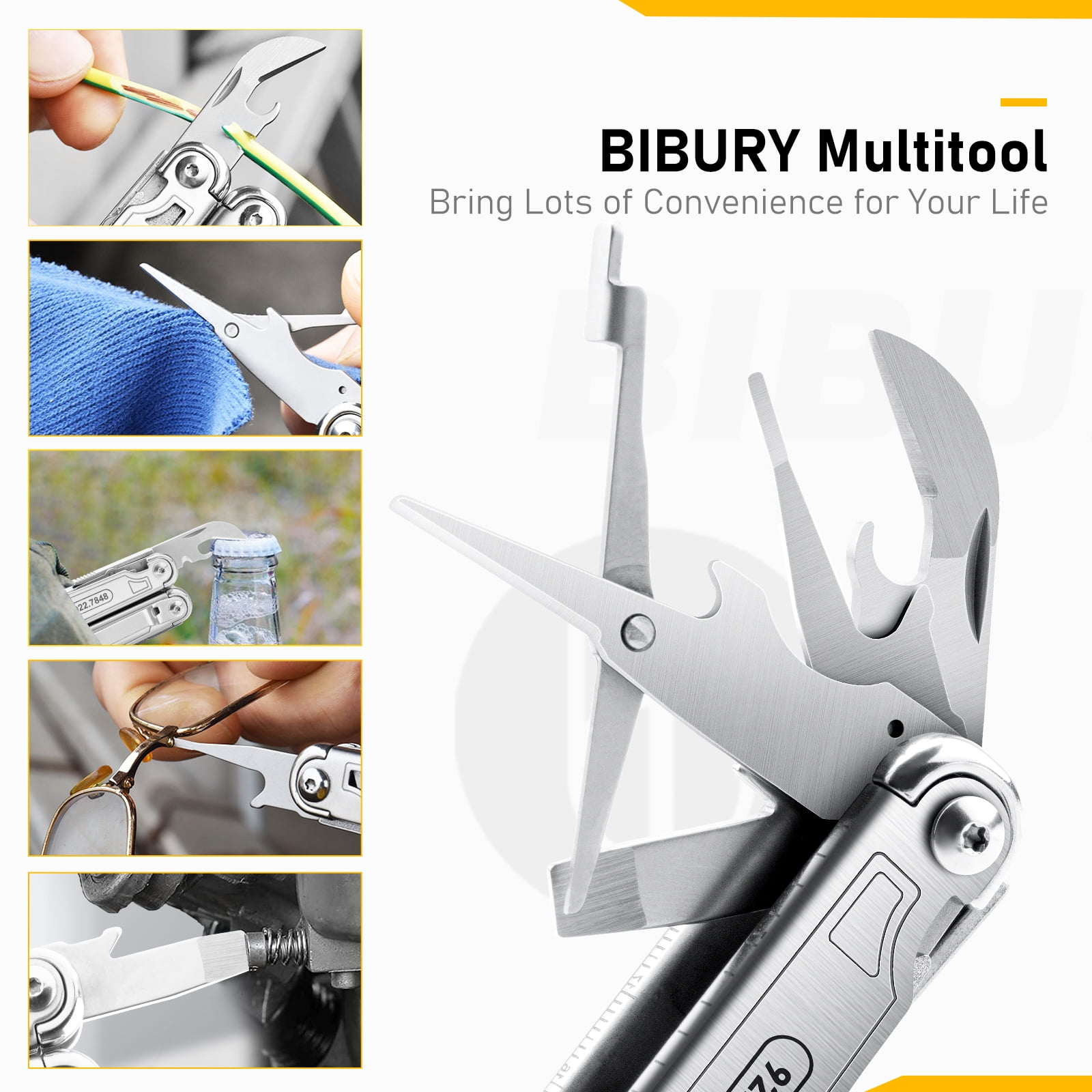 BIBURY Multitool BI2038A, 19-in-1 Stainless Steel Multi Tool with Fold-able Pliers, Screwdriver Sleeve, Scissors, Pocket Knife, Nylon Sheath, Muti-tool for Camping Survival Hiking Hunting Repairing