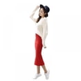 thumbnail image 1 of Women's Solid Basic Elegant Plain Cotton Stretch Office Pencil Skirt Below Knee Slim Long Skirts,Red, 1 of 2