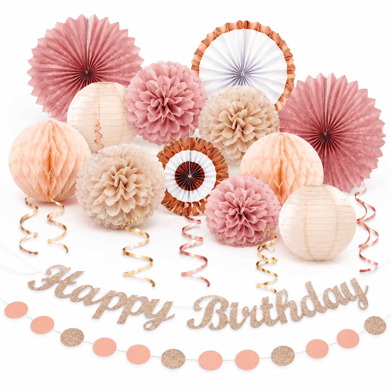 Blush-pink Rose-fall Birthday Party-decorations - 2boho Happy Banner Sign Women Paper Lanterns One Sweet Peach Streamers Garland G