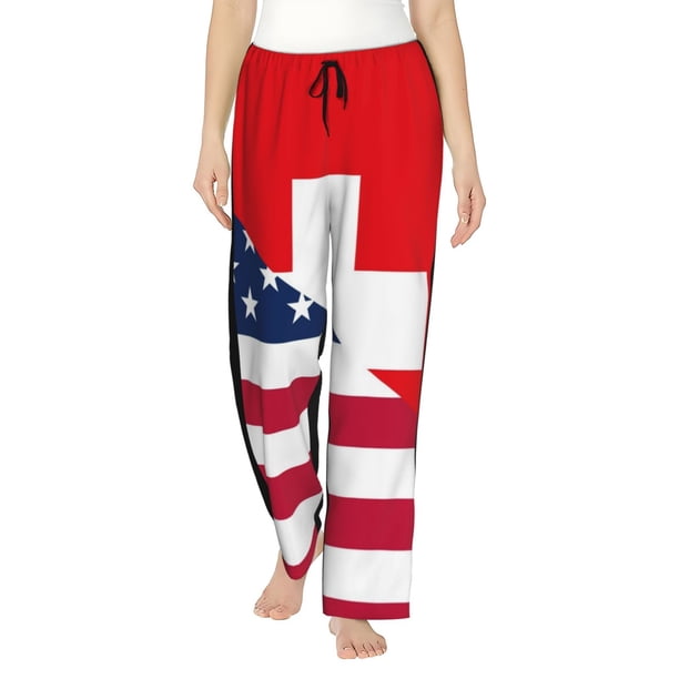 Fotbe USA Switzerland Pantalones de Pijama para Mujer, Pantalones de Dormir, Pantalones Pj con Cordón y Bolsillos-XX-Large