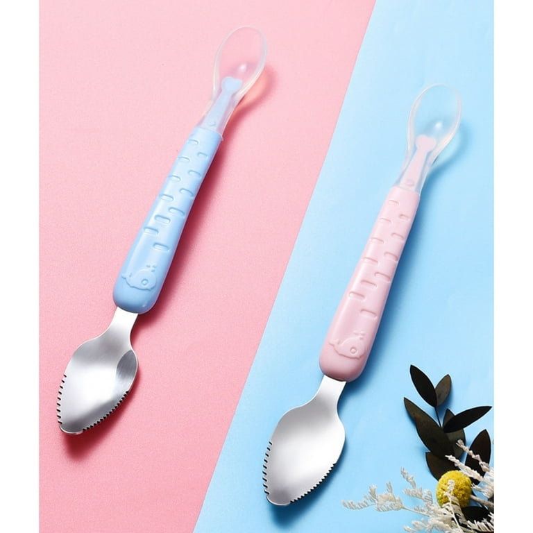 OUROBOT Double Head Baby Silicone Food Spoon (Green), Baby Fruit Scraping Mud Spoon, Feeding Spoons Training Spoon for Infants, Baby LED Weaning Supplies