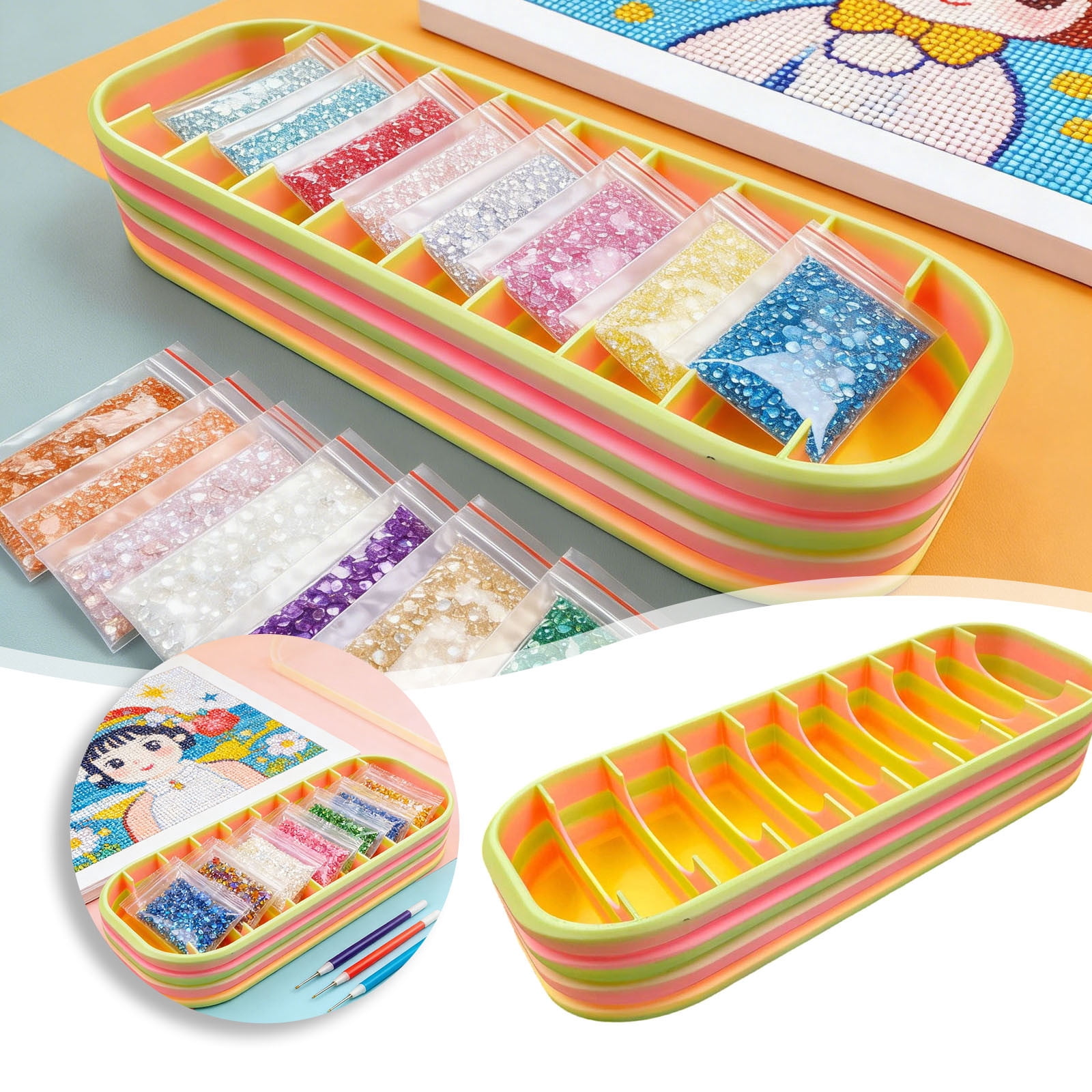 Diamond Art Storage Case, 10 Compartment Craft Organizer for Diamond Painting Supplies Beads Drills Pens Tools, Portable Storage Box for Painting Trays