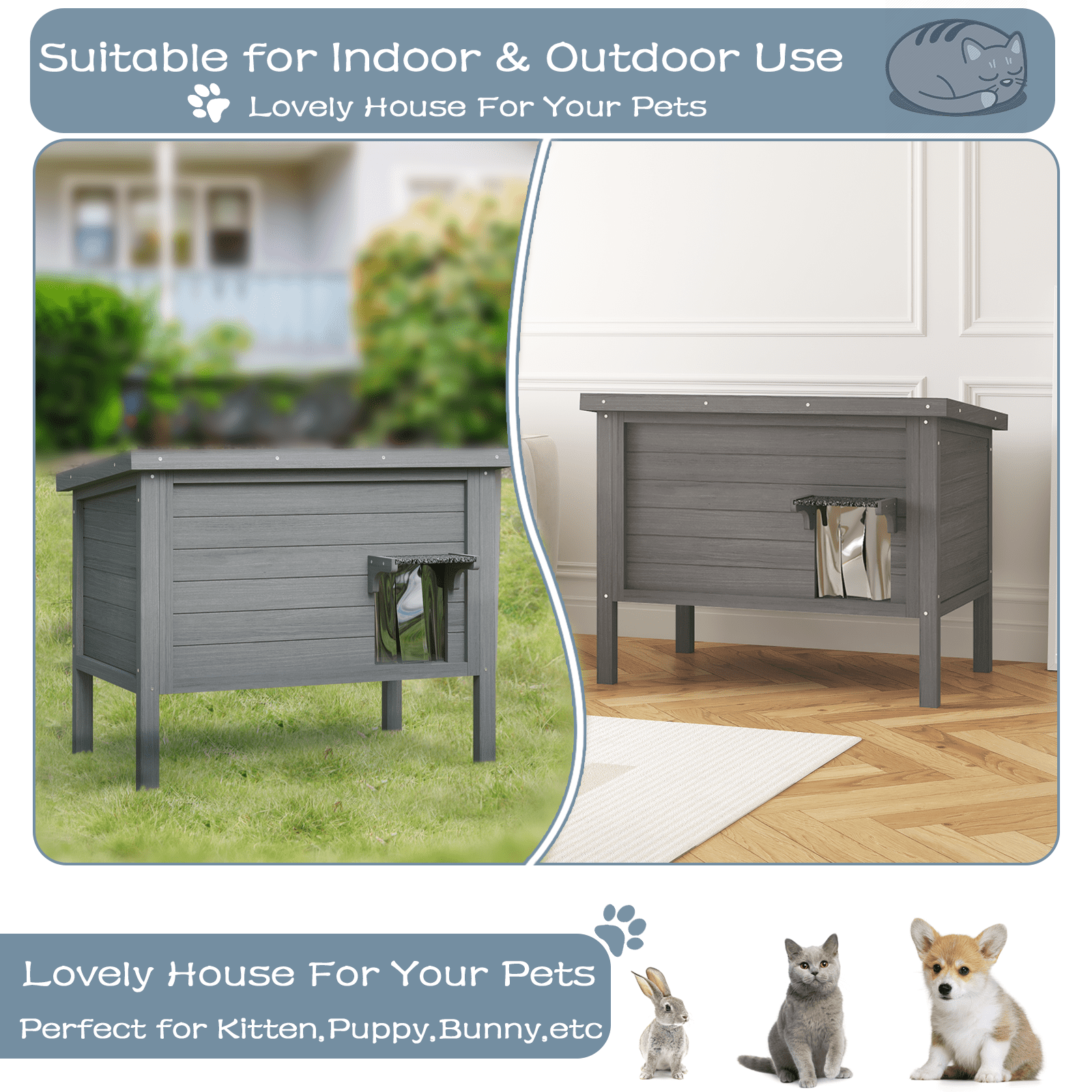 Waleaf Outdoor Cat House Weatherproof, Feral Cat Shelter for Outdoor Cats, Insulated All-Round Foam