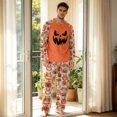 thumbnail image 3 of Men's Halloween Pajama Set Long Sleeve Raglan Soft Cotton Loungewear with Print Top & Full Length Pants for Home Night Orange L, 3 of 6