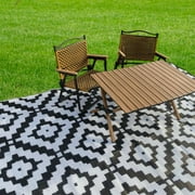 KHAIR Waterproof Outdoor Rug 8×10 Feet, Reversible Plastic Straw Rug for Patio, Garden, Porch, Deck, RV, Camping, Picnic & Backyard – Black & White (8 x 10 (Rectangular))