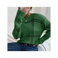thumbnail image 6 of Checkered Knit Sweater for Women Fall Winter Casual Crew Neck Pullover Sweaters Color Block Tops Green XL, 6 of 8