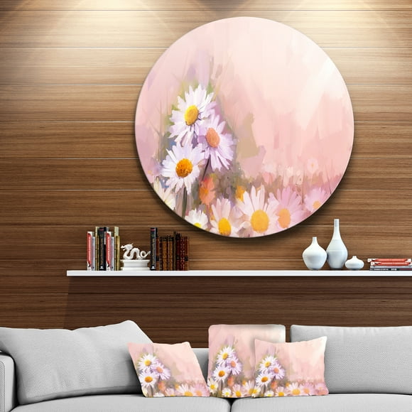 Designart - Gerbera Flowers on Soft Color Back' Disc Floral Metal Circle Wall Art