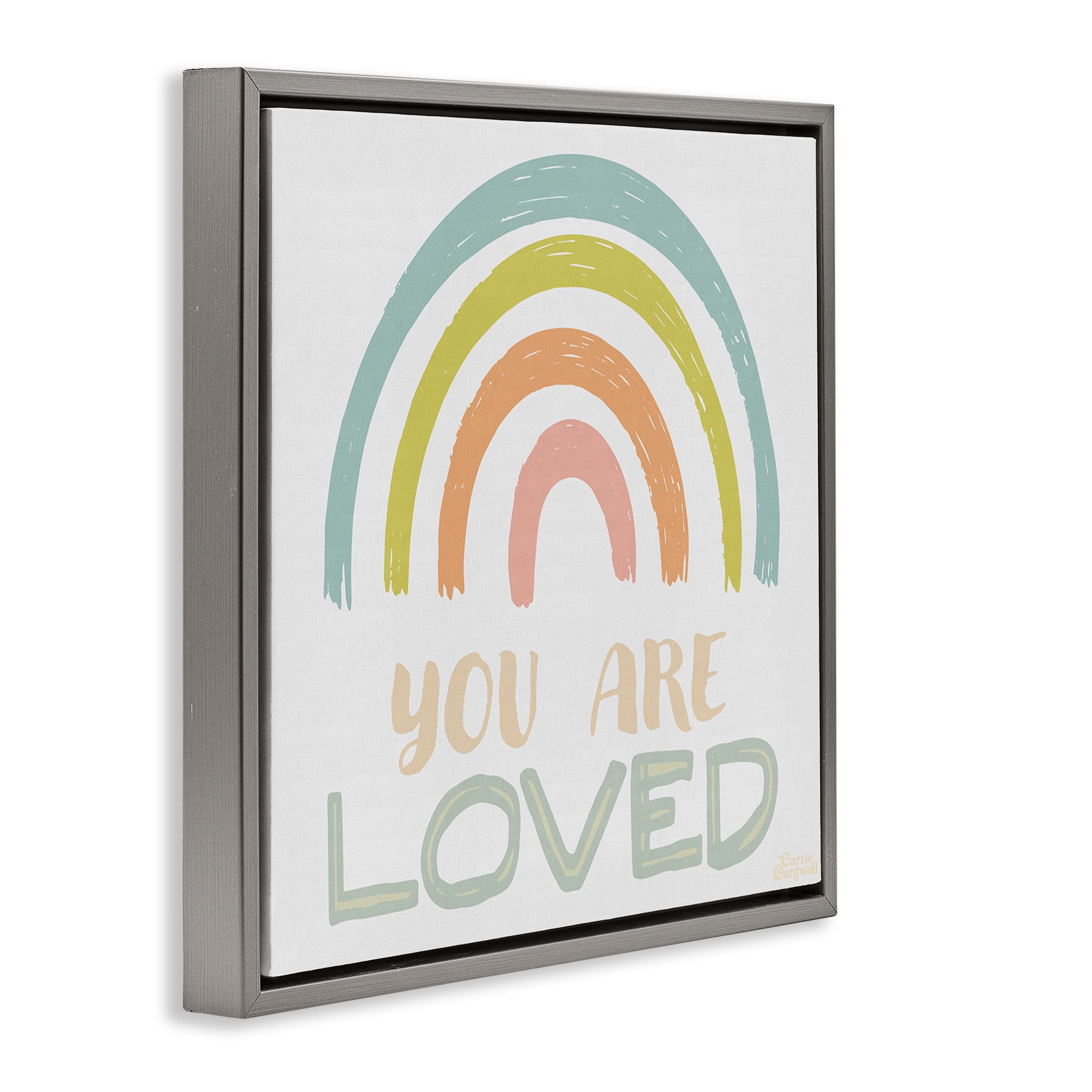 Stupell Industries You Are Loved Rainbow Text & Numbers Painting Gray Floater Framed Canvas Art Print Wall Art, 25 x 25